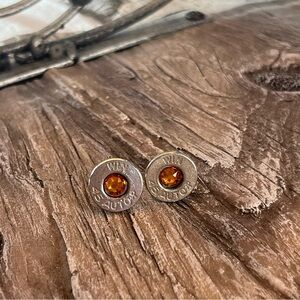 BULLET STUD EARRINGS - 45 AUTO - SWAROVSKI CRYSTAL BIRTHSTONE - NOVEMBER - TOPAZ